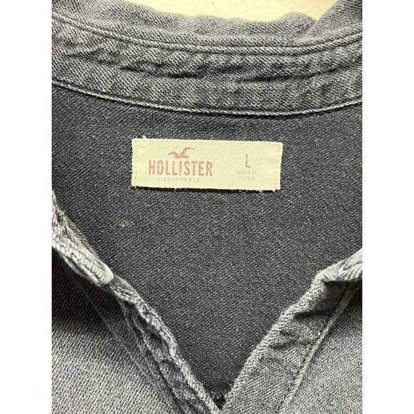 Hollister Womens Long Sleeve Button Up Shirt Denim Distressed Raw Hem Large - Picture 6 of 7